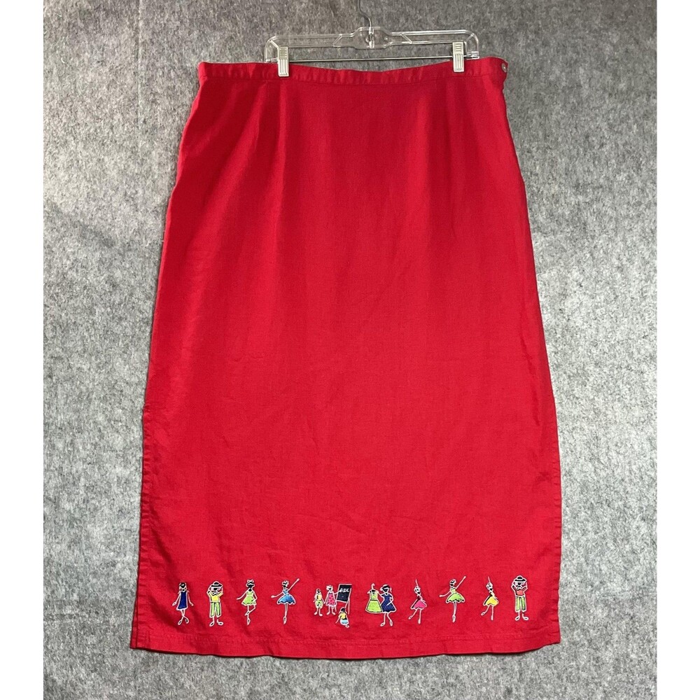 Stonebridge Skirt Womens 2X Red Straight Pencil Maxi Linen Blend Embroidered
